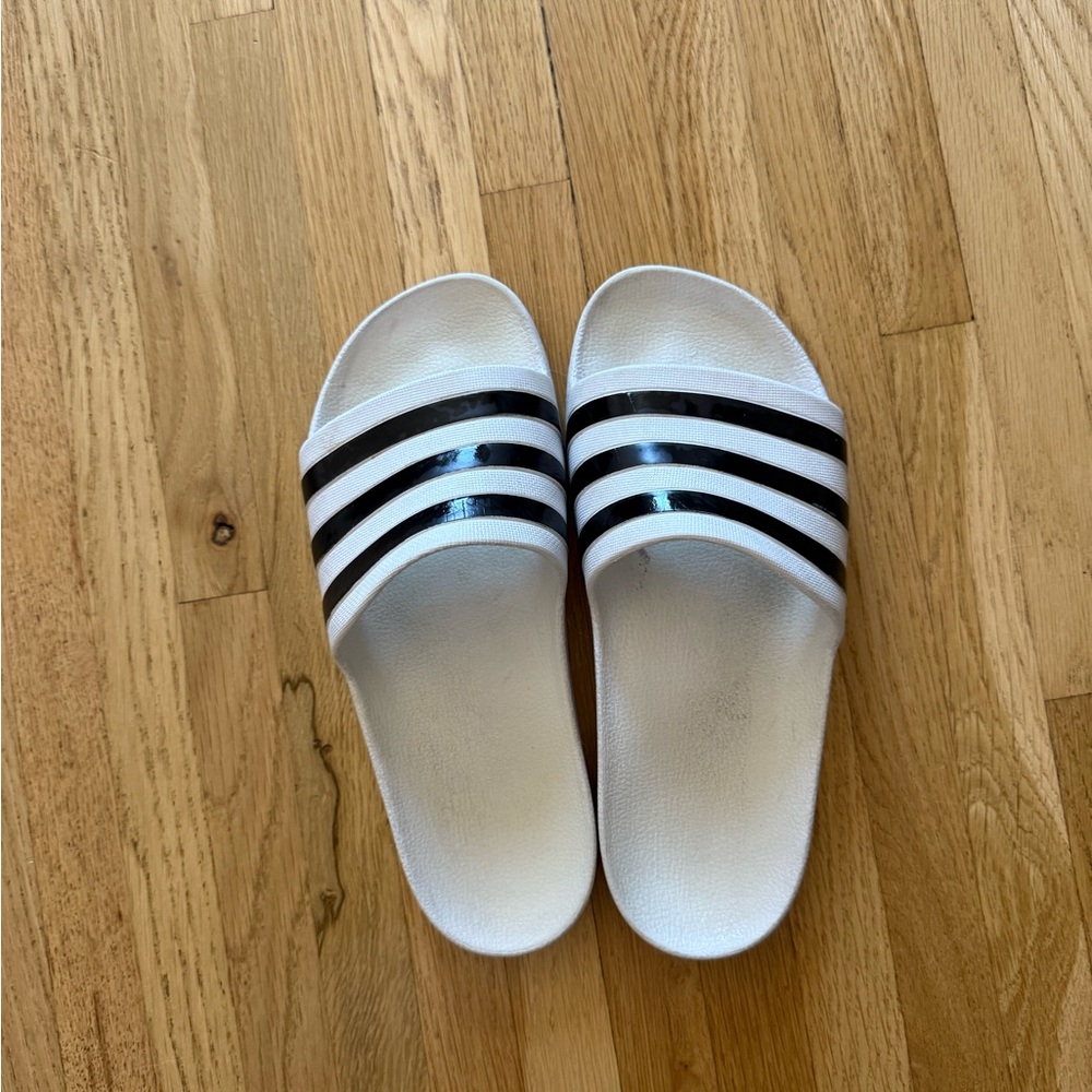 adidas White and Black Slides